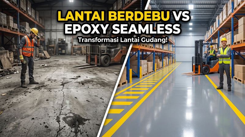 Lantai Beton Berdebu vs Epoxy Seamless dengan Line Marking